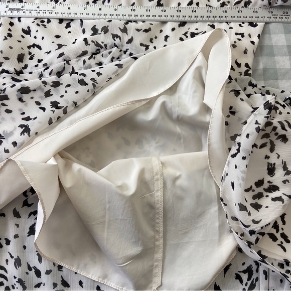 Sam Edelman dress woven chiffon peplum black white contemporary wide sleeves - Picture 5 of 13